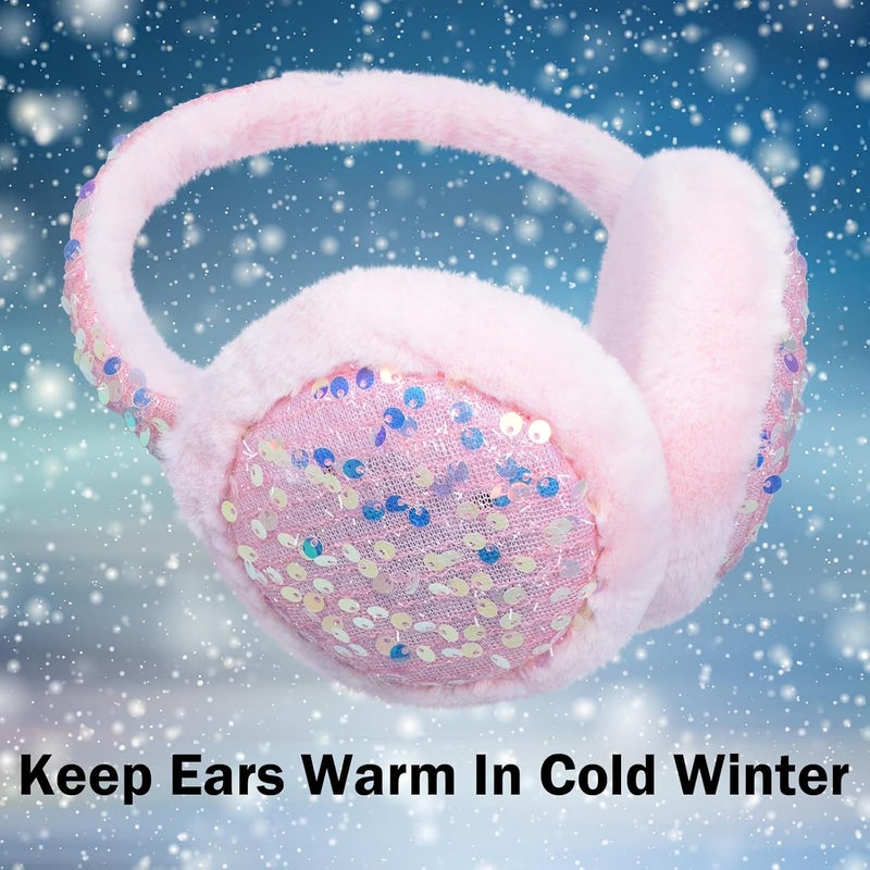 EDCYF Ear Muffs Gloves Set for Kids Girls Winter Ear Muffs Adjustable Sequins Warm Earmuffs Furry Outdoor - Image 5